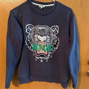 Kenzo Navy Crewneck Sweatshirt with Green Logo Tag